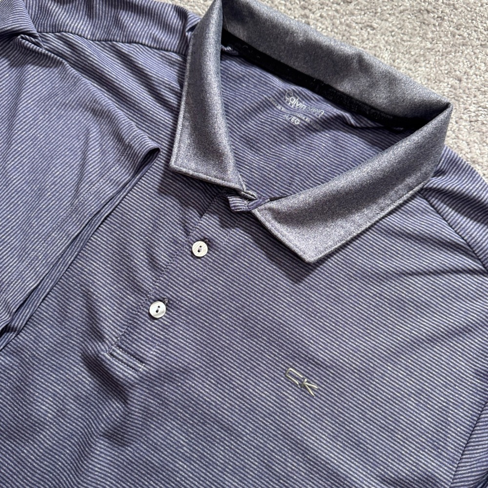 Calvin Klein Polo Shirt Mens XL Blue Striped Performance Golf Activewear Stretch